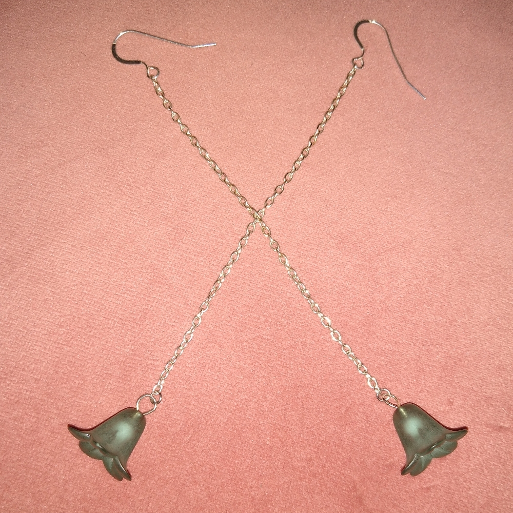 Smoky Blue Flower Earrings Solid 925 Sterling Silver Ear Hooks Long Dangle Chain